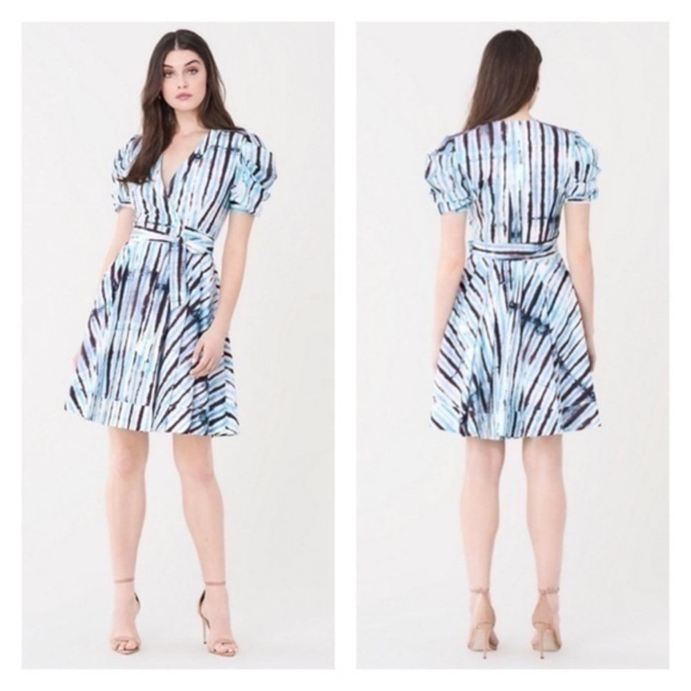 Diane Von‎ Furstenberg XS NWT Poplin Cotton Blue Tie Dye Wrap Dress
